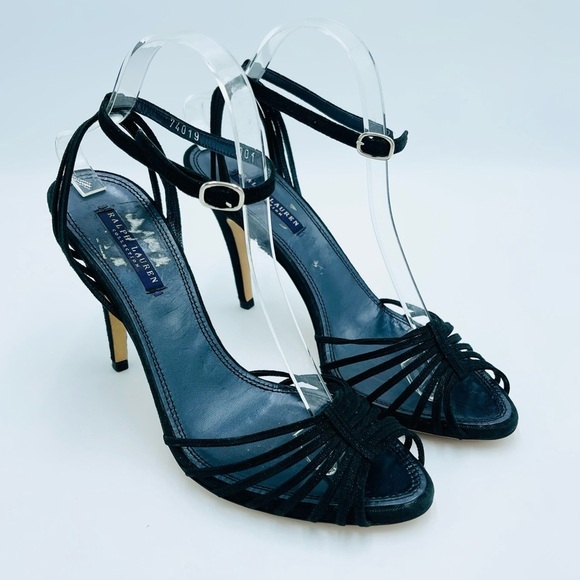 Ralph Lauren Purple Label Black Sparkle Multi Strap Open Toe heels - Picture 1 of 10